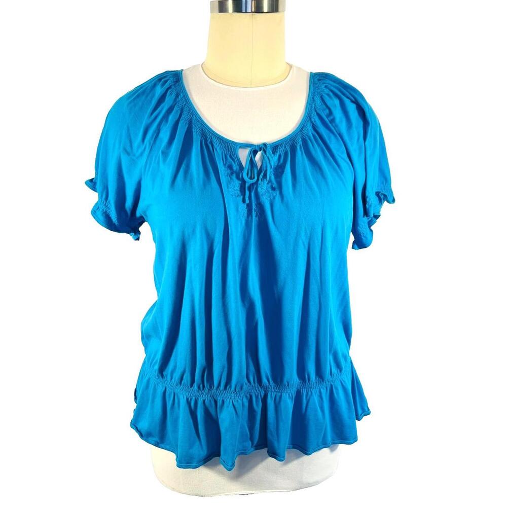 Peasant Blouse Women 3XL Turquoise Cotton Knit Relaxed
